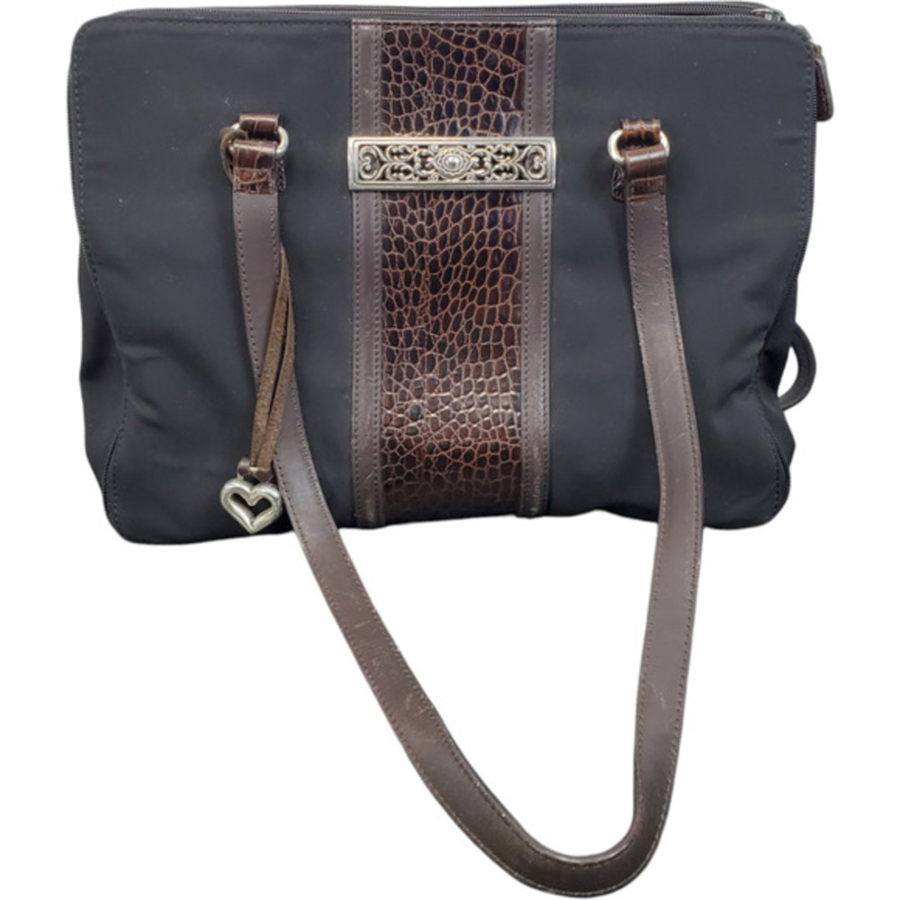 Brighton Shoulder Bag Women Black Brown Croc Leather‎ Double Handle 2-Tone Purse
